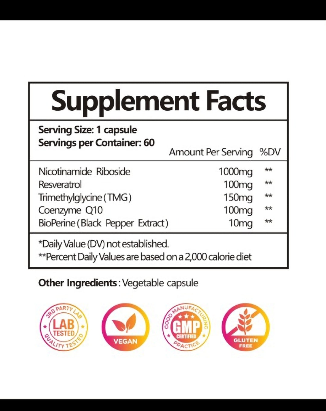 NAD+ Booster 1000mg - 60 Capsules